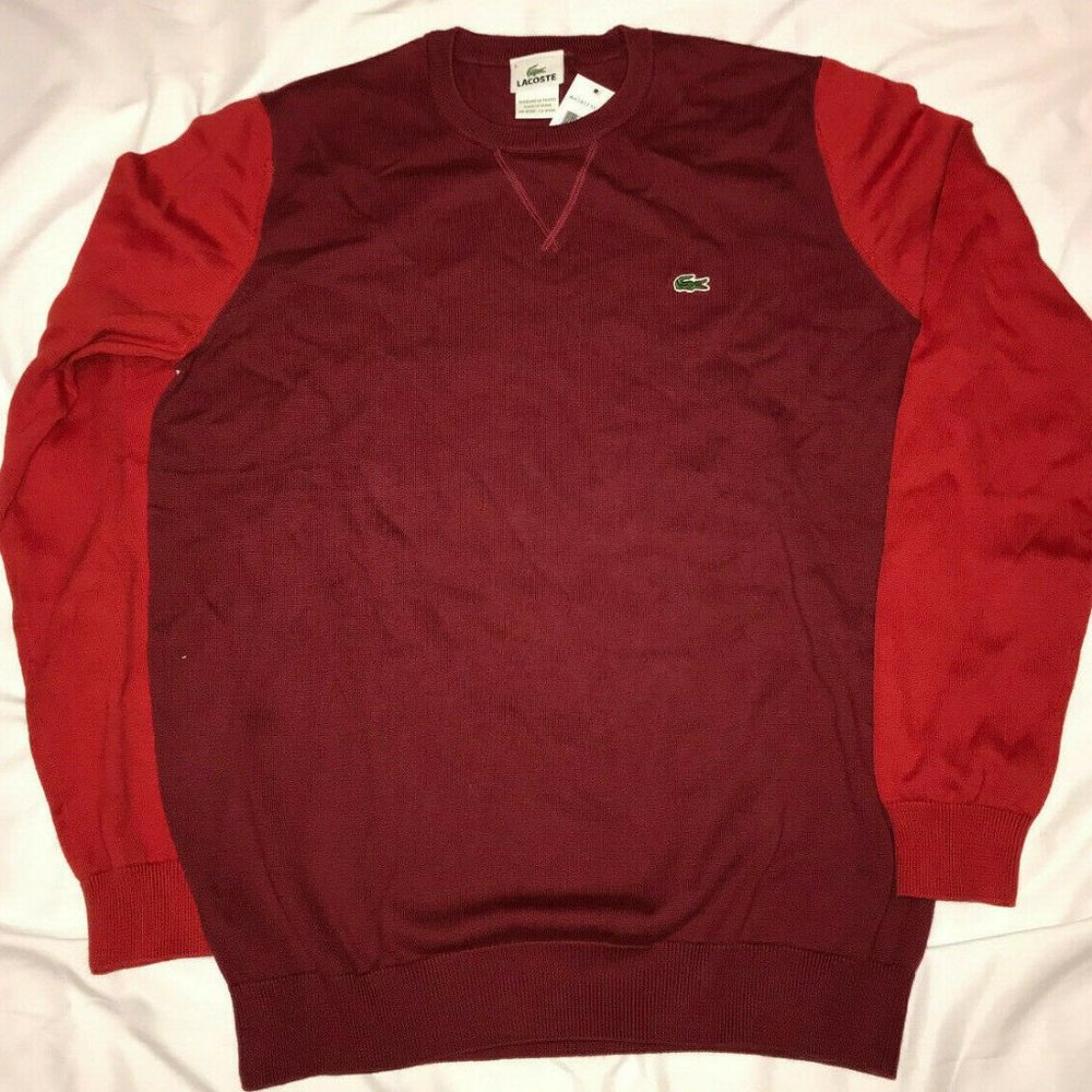 🐊LACOSTE COLORBLOCK SWEATER, Wine w/Cinnabar